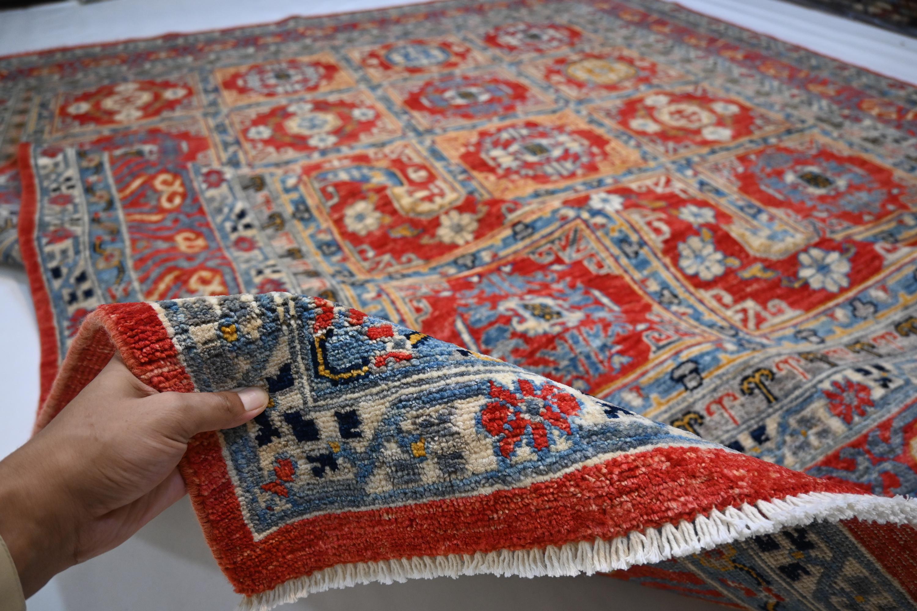 Large 8x10 Afghan Bijdar Hand-Knotted Wool Rug - Modern Traditional Medallion