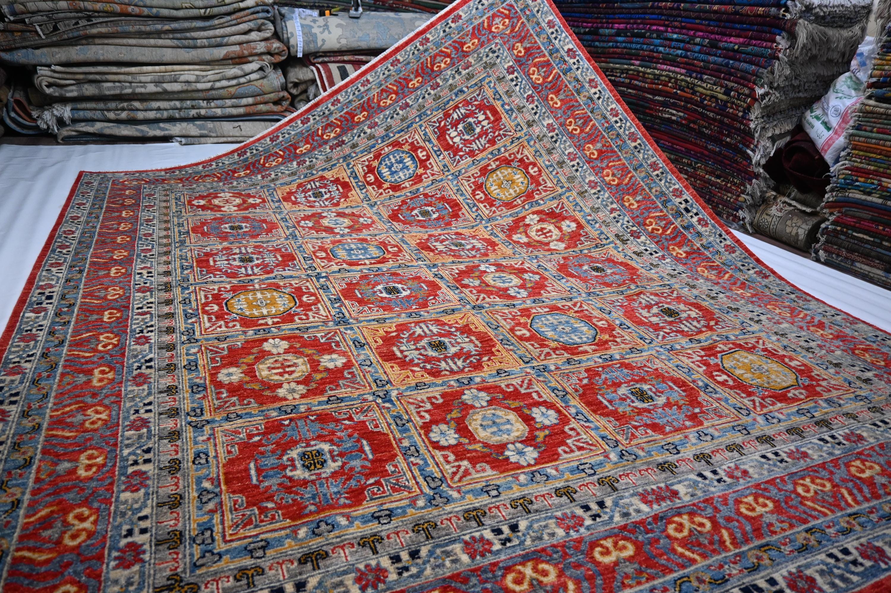 Large 8x10 Afghan Bijdar Hand-Knotted Wool Rug - Modern Traditional Medallion