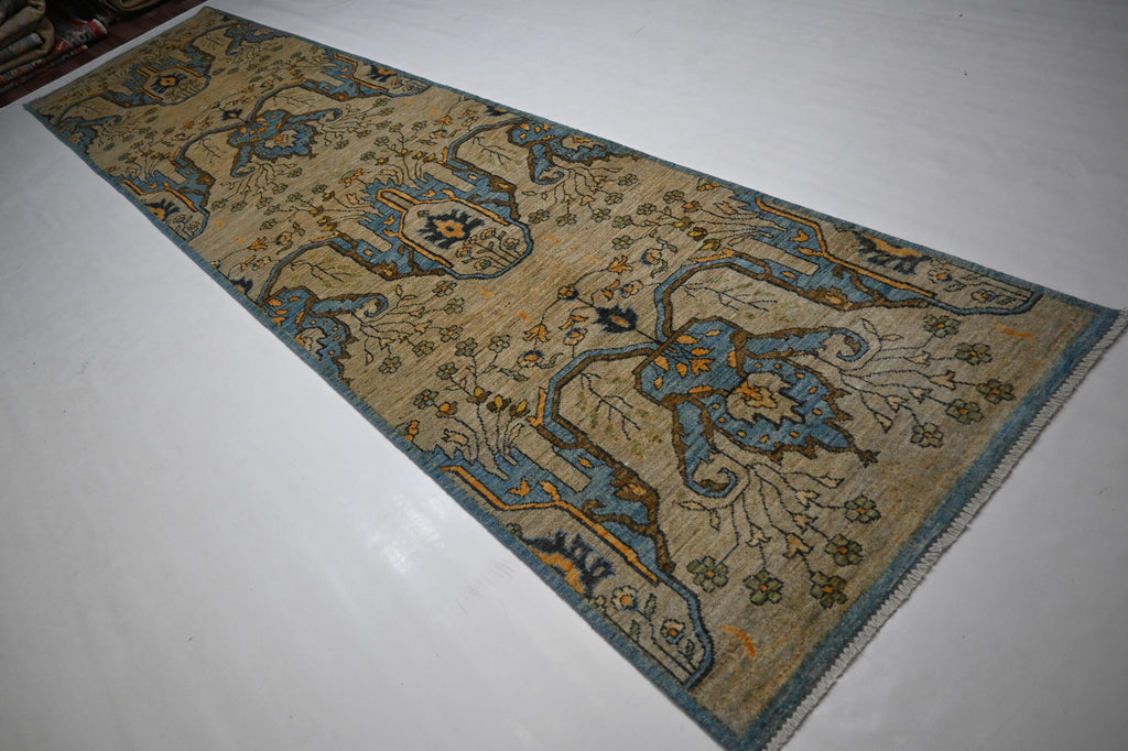 Exquisite Natural Bijdar Hand-Knotted Wool Runner Rug, 3x12 Feet, Organic Dyes