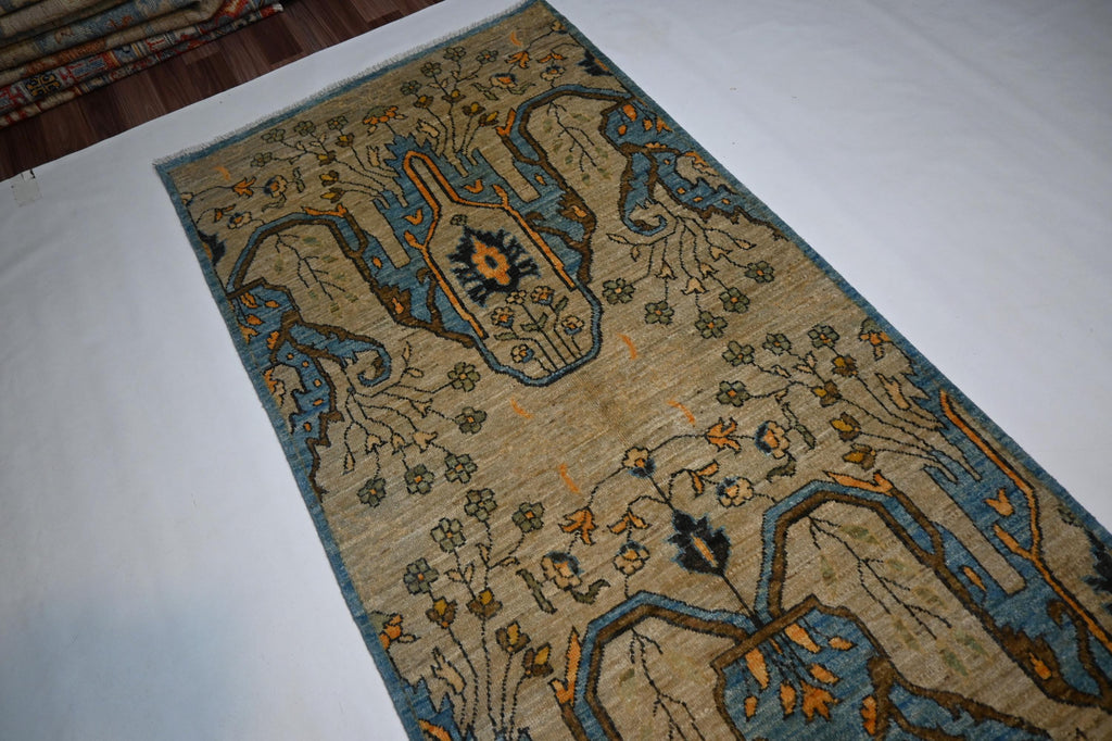 Exquisite Natural Bijdar Hand-Knotted Wool Runner Rug, 3x12 Feet, Organic Dyes