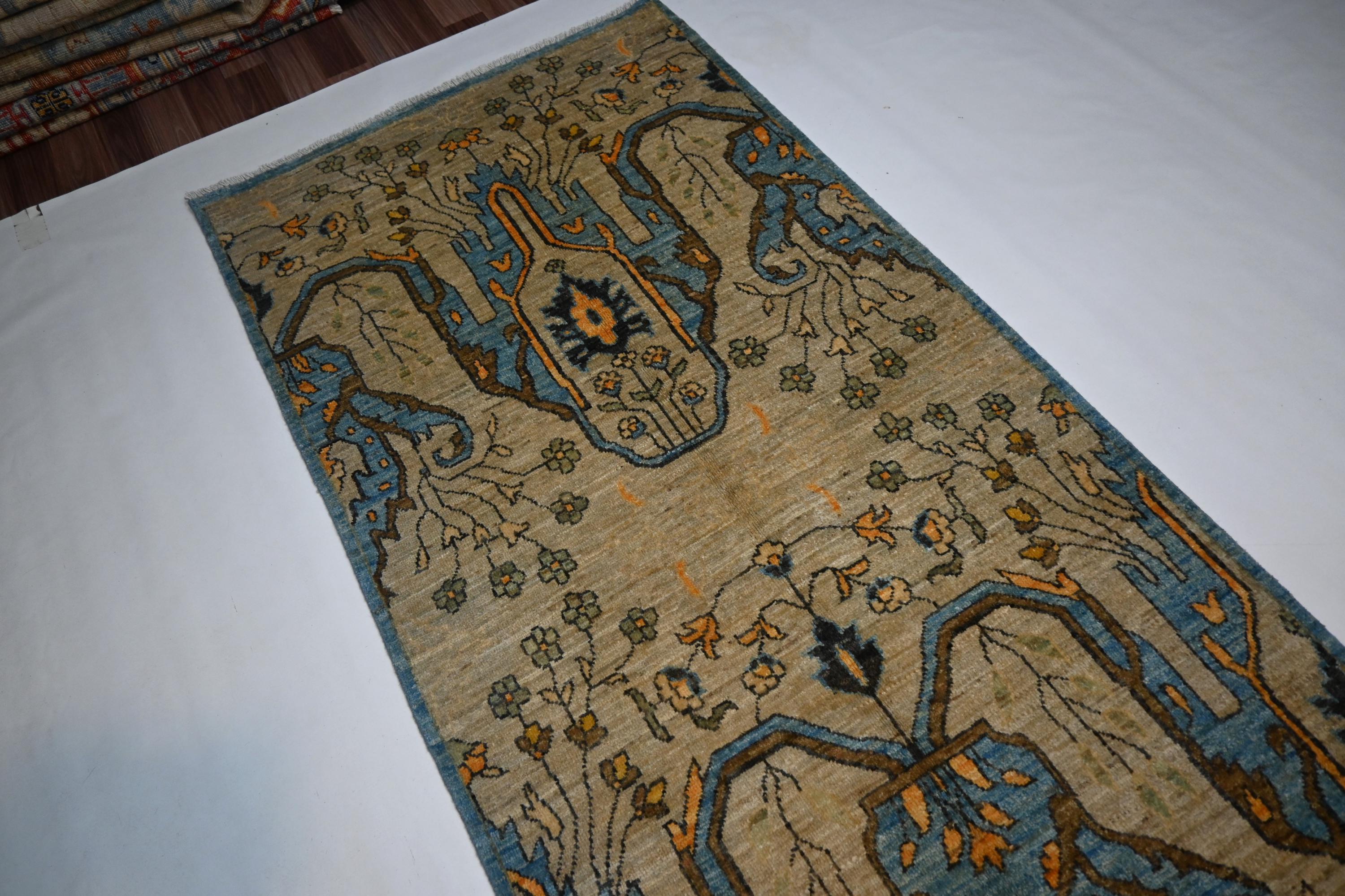 Exquisite Natural Bijdar Hand-Knotted Wool Runner Rug, 3x12 Feet, Organic Dyes