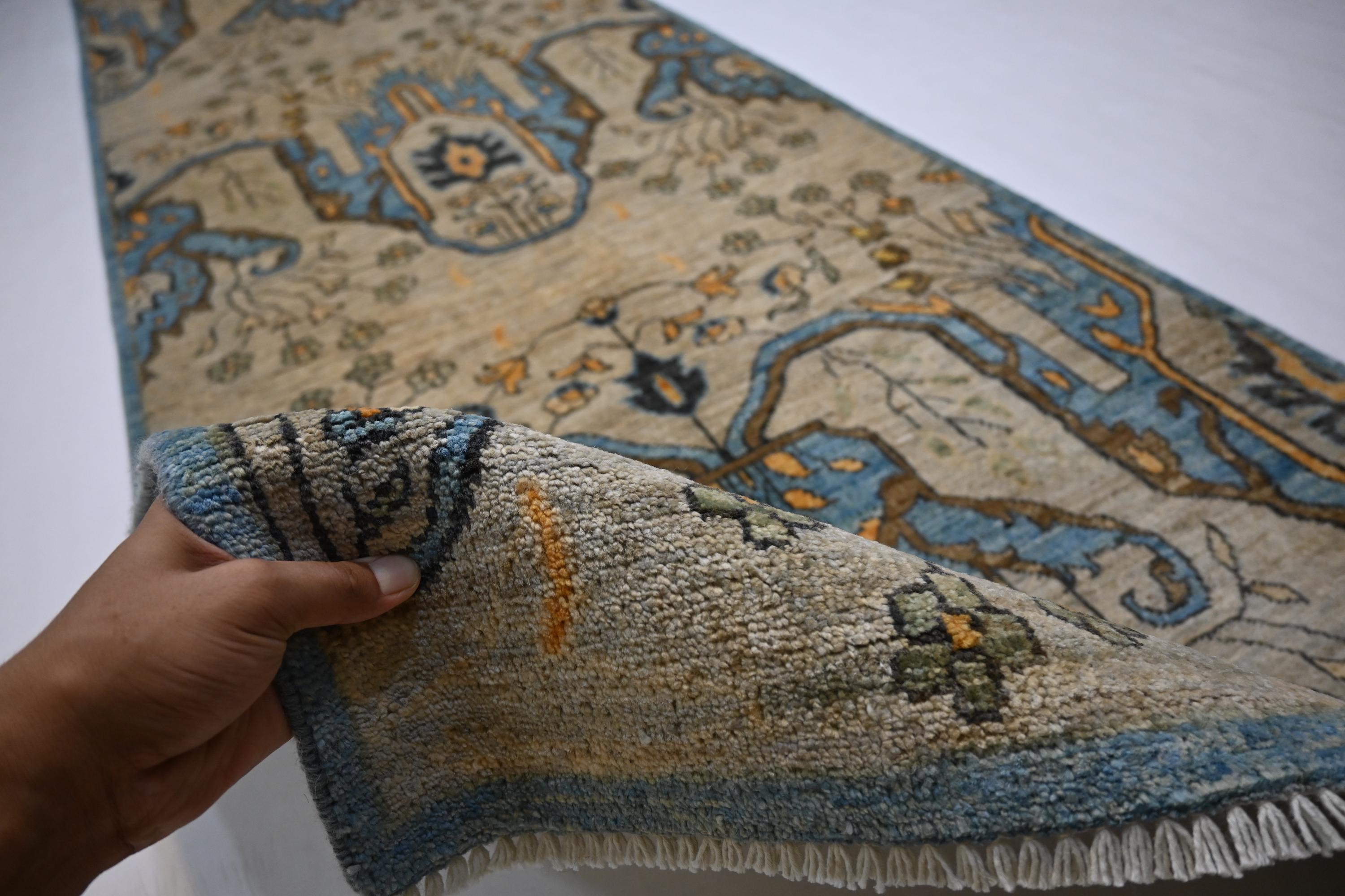 Exquisite Natural Bijdar Hand-Knotted Wool Runner Rug, 3x12 Feet, Organic Dyes