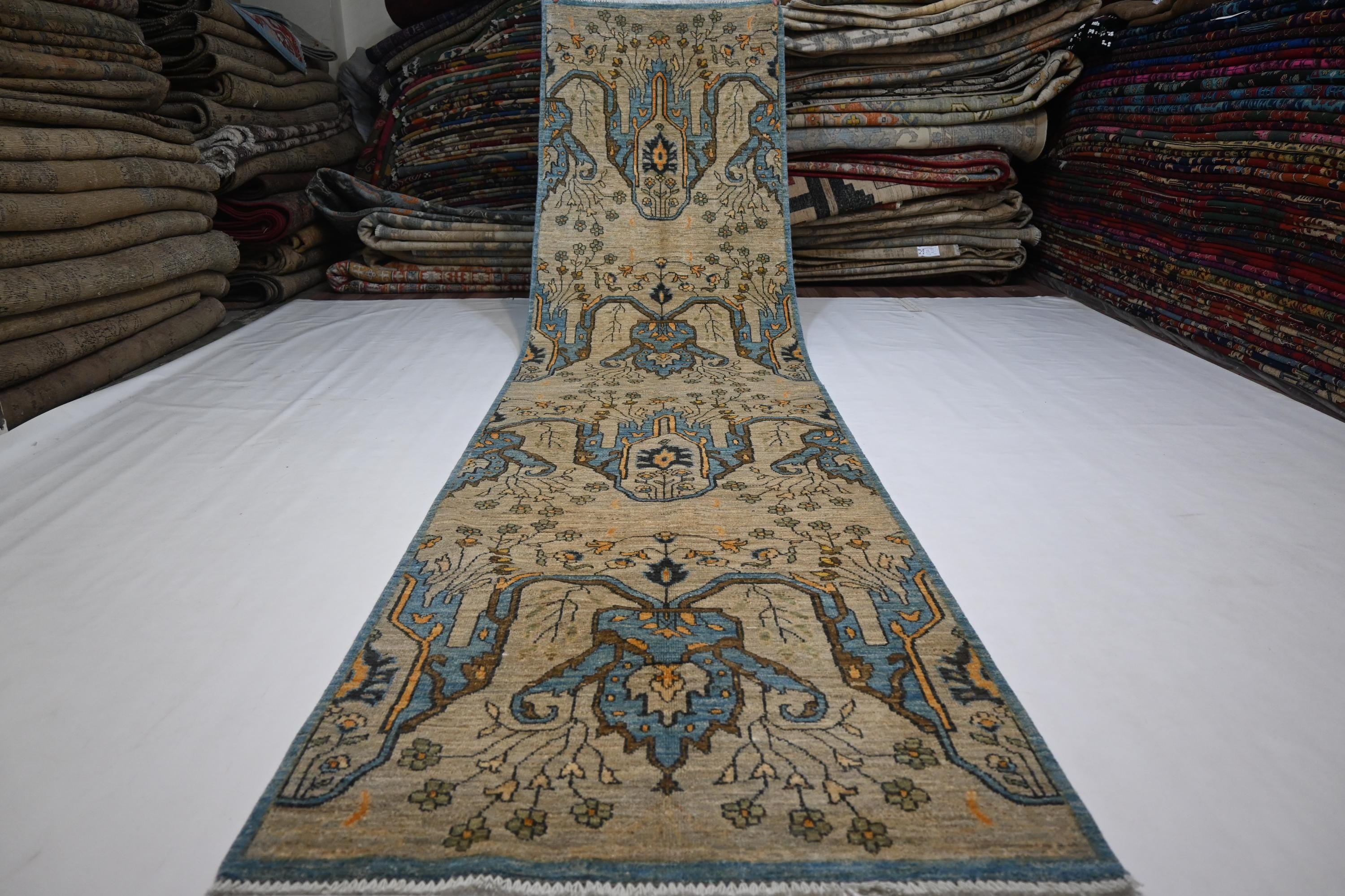 Exquisite Natural Bijdar Hand-Knotted Wool Runner Rug, 3x12 Feet, Organic Dyes