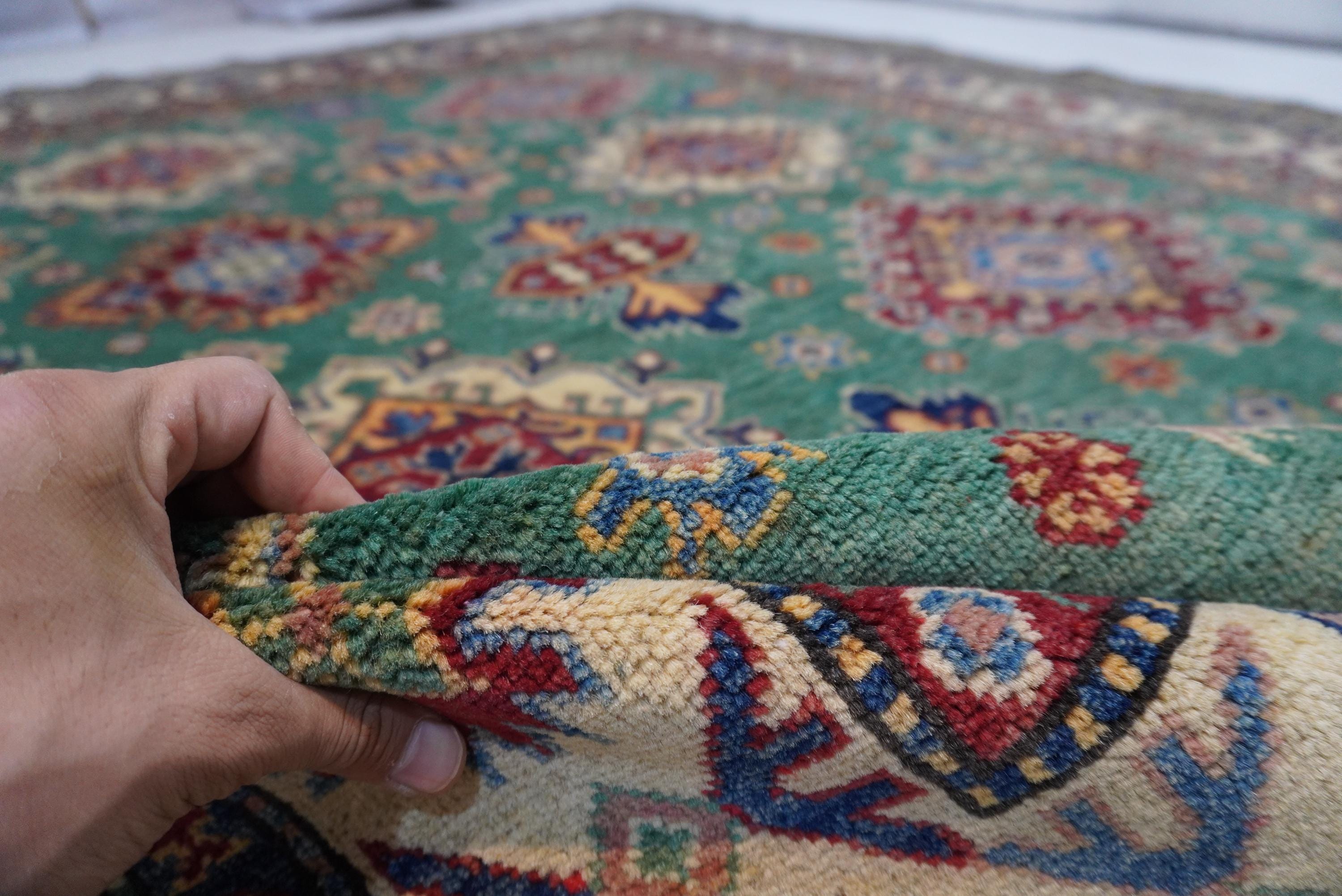 Luxurious 8x10 Green Bijdar Turkish Kazak Hand-Knotted Wool Area Rug