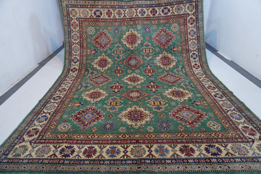 Luxurious 8x10 Green Bijdar Turkish Kazak Hand-Knotted Wool Area Rug