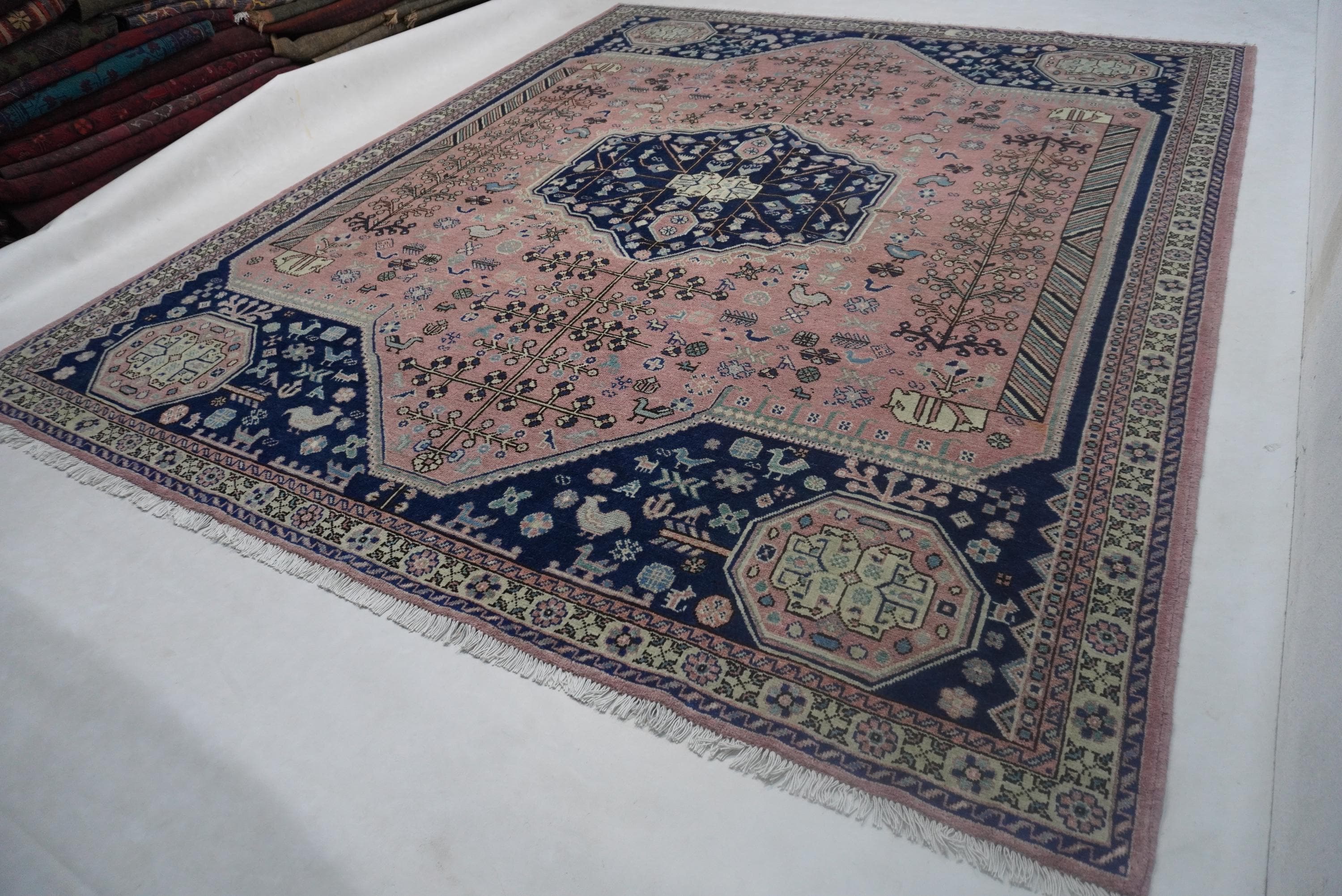Cozy Terracotta Caucasian Wool Rug - 8x10 Afghan Turkmen Geometric Design