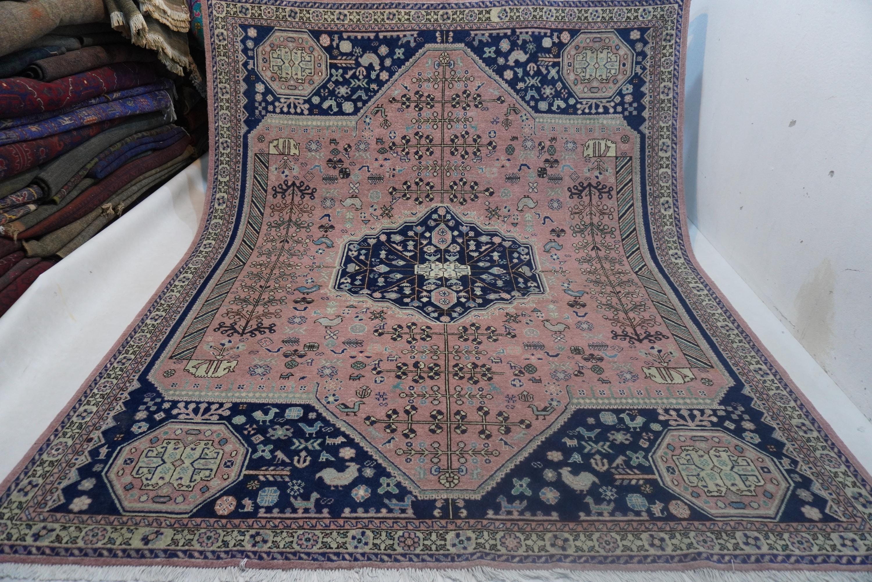 Cozy Terracotta Caucasian Wool Rug - 8x10 Afghan Turkmen Geometric Design