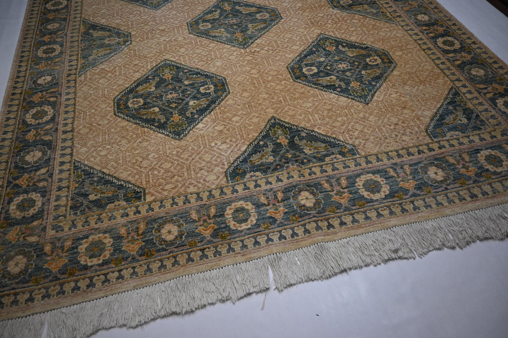 Premium 8'2x9'6 ft Hand-Knotted Afghan Beige Wool Area Rug Natural Dyes