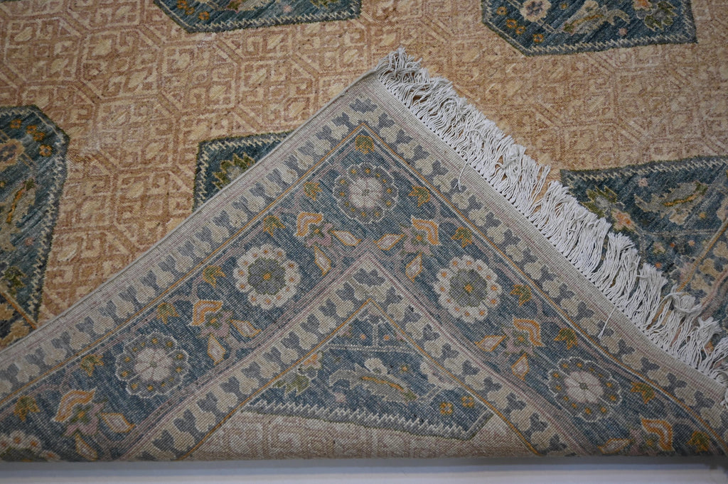 Premium 8'2x9'6 ft Hand-Knotted Afghan Beige Wool Area Rug Natural Dyes