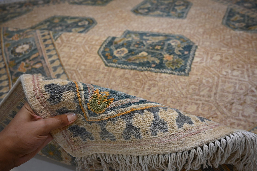 Premium 8'2x9'6 ft Hand-Knotted Afghan Beige Wool Area Rug Natural Dyes